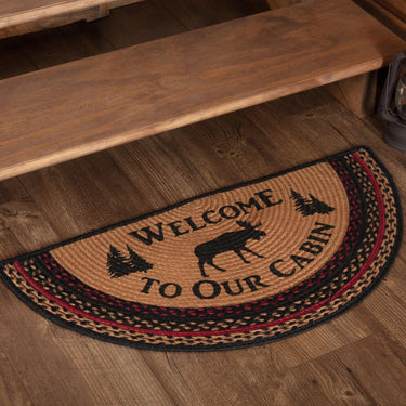 Cumberland Stenciled Moose Jute Braided Rug Half Circle Welcome to the Cabin 16.5